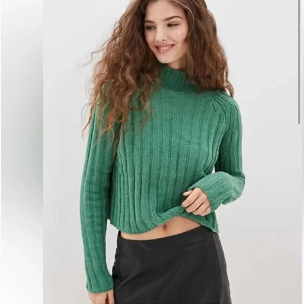 American Eagle Green Mock Neck SnowSoft Chenille Cable Knit Soft Sweater sz XL
